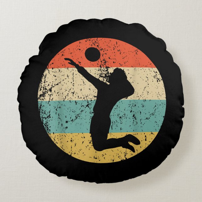 Vintage Retro Volleyball Player Round Pillow (Front)
