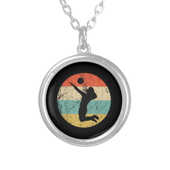 Vintage Retro Volleyball Player Silver Plated Necklace (Front)