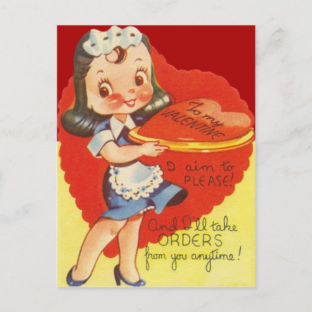 Vintage Retro Waitress Valentine Card (Front)