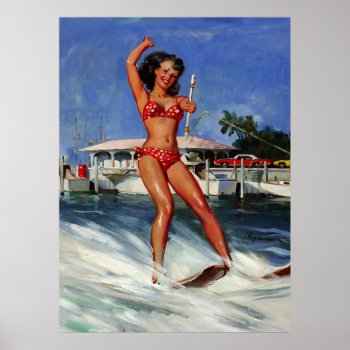 Vintage Retro Water Ski Pinup Girl Poster by Biblioartgifts at Zazzle
