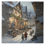 Vintage Retro Watercolor Christmas Village  Ceramic Tile<br><div class="desc">A small cozy old English village celebrating the holidays.</div>