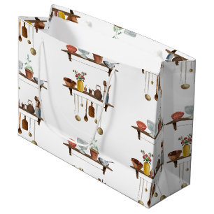 Vintage Retro Watercolor Kitchen Utensils Large Gift Bag