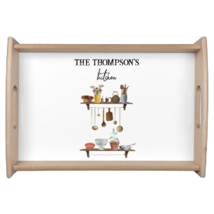 Vintage Retro Watercolor Kitchen Utensils Serving Tray