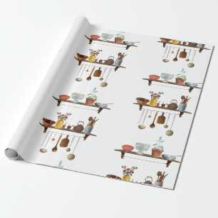 Vintage Retro Watercolor Kitchen Utensils Wrapping Paper