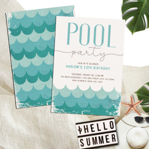 Vintage Retro Waves Pool Party Birthday Invitation