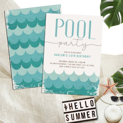 Vintage Retro Waves Pool Party Birthday Invitation