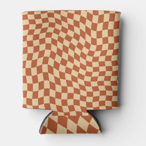 Vintage Retro Wavy Checkerboard Pattern Can Cooler