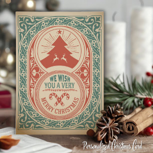 Vintage Retro We Wish You A Merry Christmas Custom Holiday Card