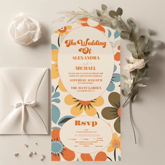 Vintage Retro Wedding All In One Invitation | Zazzle
