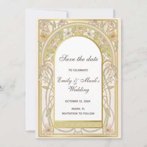 Vintage retro wedding floral save the date