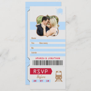Vintage Retro Wedding RSVP Train Ticket Stub photo Invitation