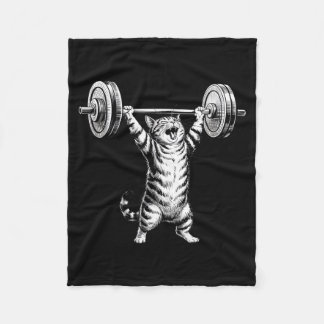 Vintage Retro Weight Lifting Gym Funny Cat Deadlif Fleece Blanket