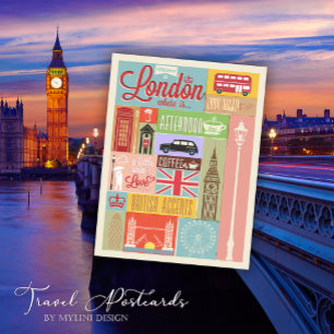 Vintage Retro Welcome to London Travel Postcard