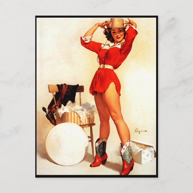 Vintage Retro Western Pin UP Girl Postcard (Front)