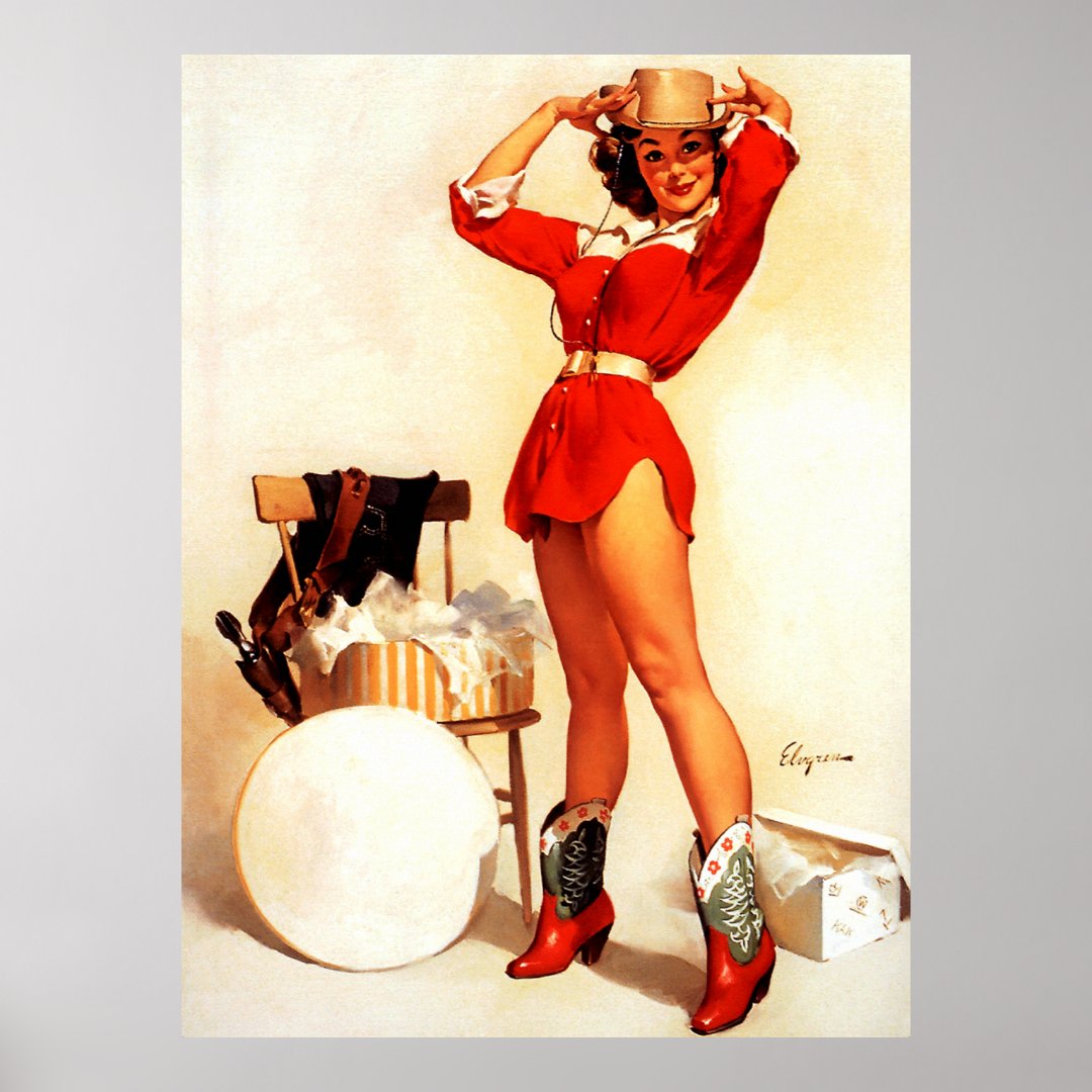 Vintage Retro Western Pin Up Girl Poster Zazzle 