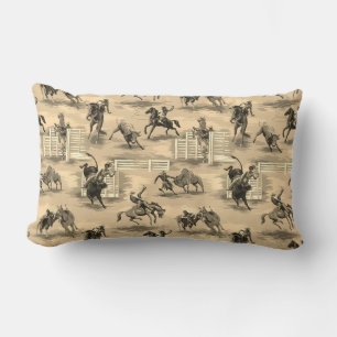 Vintage Retro Western Rodeo Cowboy Lumbar Pillow