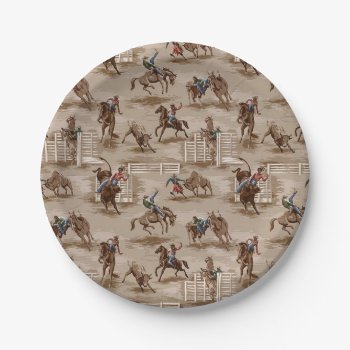 Vintage Retro Western Rodeo Cowboy Paper Plates by hiway9 at Zazzle