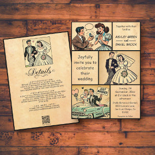 Vintage Retro Whimsical Couple 50s Comic Wedding Invitation