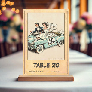 Vintage Retro Whimsical Just Married Comic Wedding Table Number