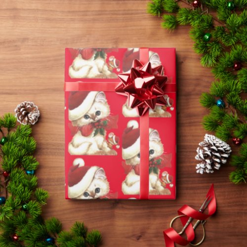 Vintage Retro White Cat and Mouse Wrapping Paper