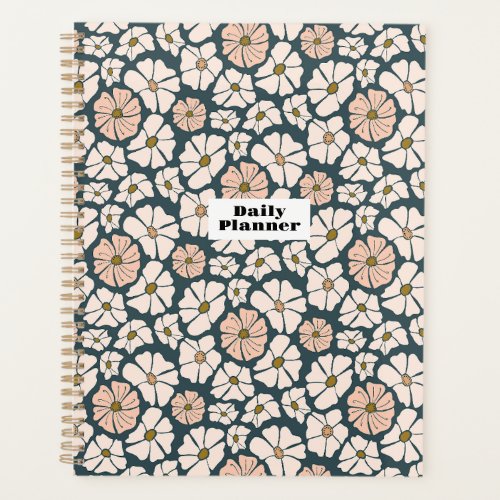 Vintage retro White  Pink poppies surface pattern Planner