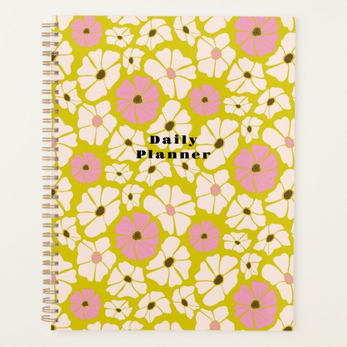 Vintage retro White  Pink poppies surface pattern Planner