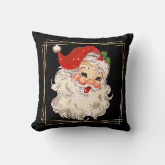 Vintage Retro Winking Santa Claus Black Gold Frame