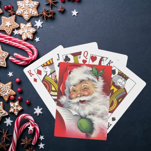 Vintage Retro Winking Santa Claus Christmas Poker Cards