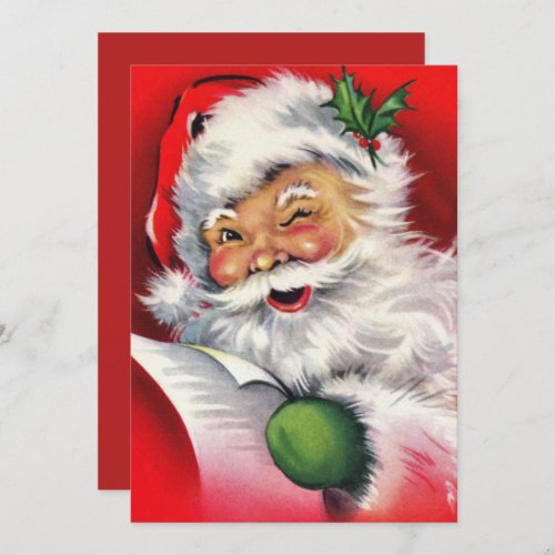 Vintage Retro Winking Santa Claus Custom Christmas Card