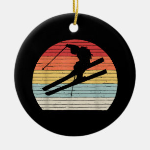 Vintage Retro Winter Sports Skiing Ceramic Ornament