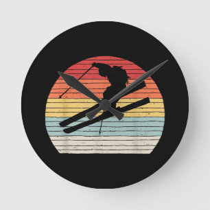 Vintage Retro Winter Sports Skiing Round Clock