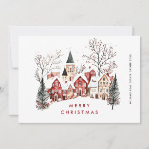Vintage Retro Winter Town Christmas Corporate Holiday Card