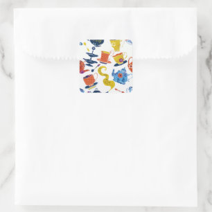 Vintage Retro Winter Whimsical Tea Party Square Sticker