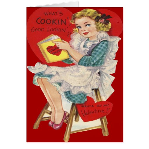 Vintage Retro Woman Cooking Valentine Card | Zazzle