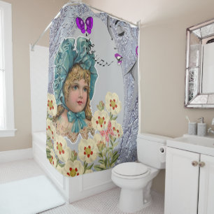 Vintage Retro Woman Floral Shower Curtain