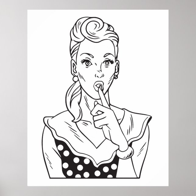Vintage Retro Woman Gesturing to stay Quiet Poster (Front)