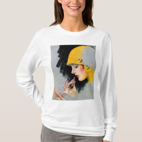 Vintage Retro Women 20s Hollywood Lipstick Girl T_Shirt