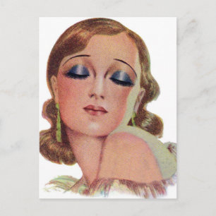 Vintage Retro Women 20s Make Up Eye Shadow Girl Postcard