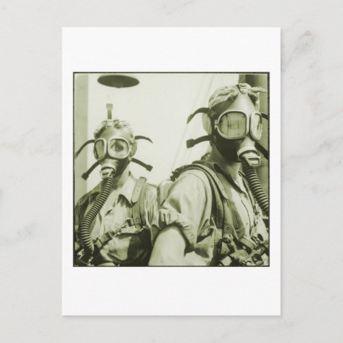 Vintage Retro Women 40s WW2 Military Gas Masks Postcard