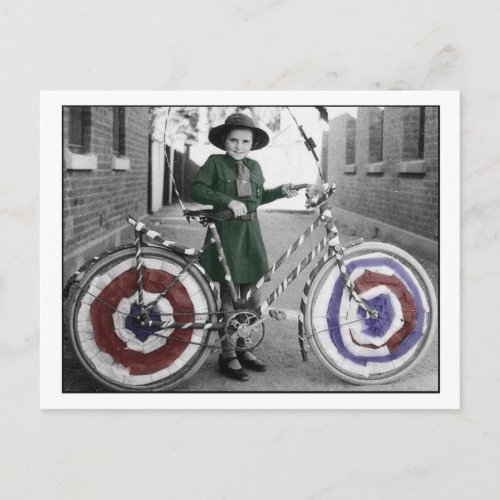 Vintage Retro Women 4th of July Girl Scout  Bike Postcard