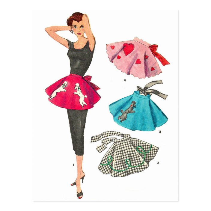 Vintage Retro Women 50s Fashion Poodle Skirt Apron Postcard