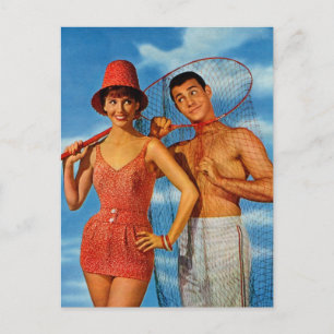 Vintage Retro Women 60s Dating Caught Um' Girl Postcard