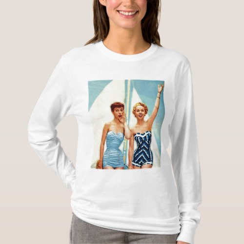 Vintage Retro Women 60s Swimwear Surfs Up T_Shirt
