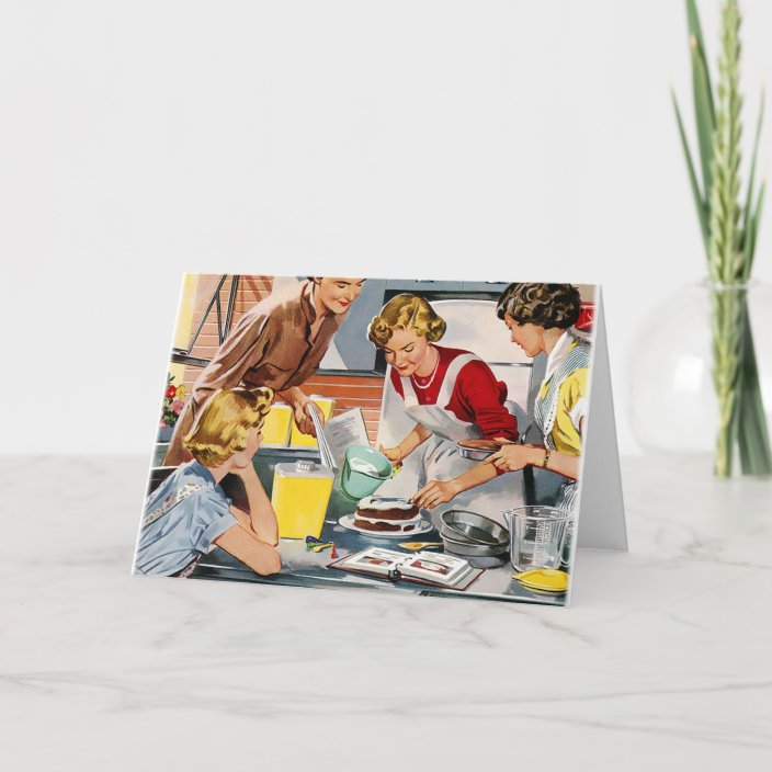Vintage Retro Women Ad Let S Bake A Cake Card Zazzle Com
