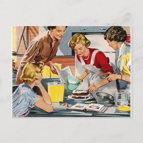 Vintage Retro Women Ad Lets Bake a Cake Postcard