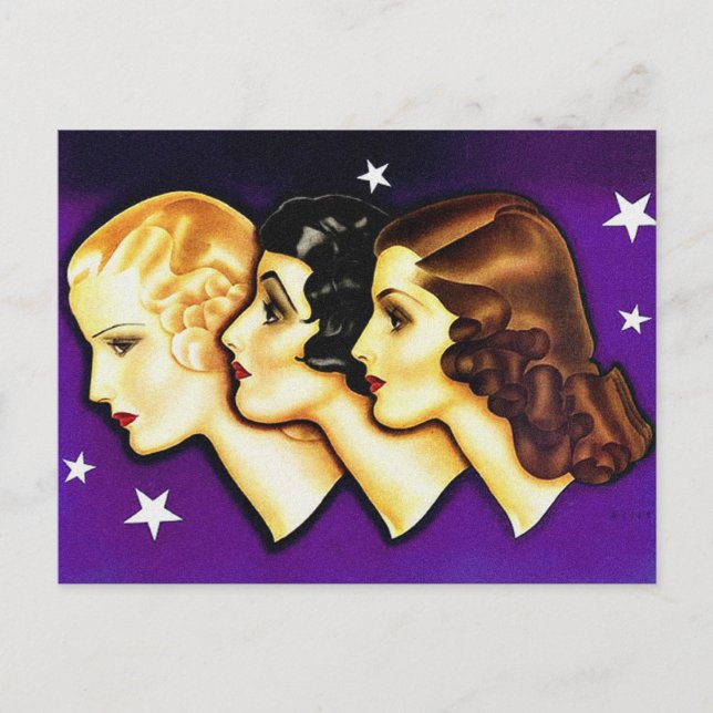 Vintage Retro Women Art Deco Three Women Postcard (Front)
