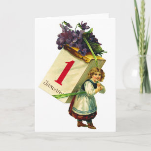 Vintage Retro Women Happy New Year Girl Holiday Card