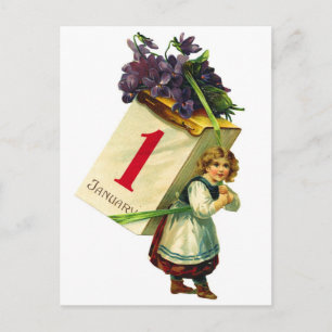 Vintage Retro Women Happy New Year Girl Holiday Postcard