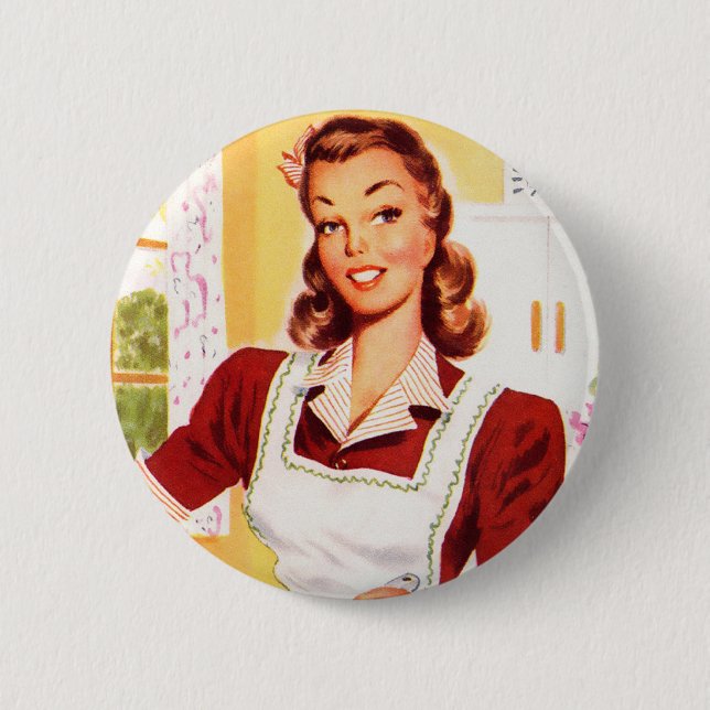 Vintage Retro Women Kitsch 50s Kitchen Magic Button (Front)