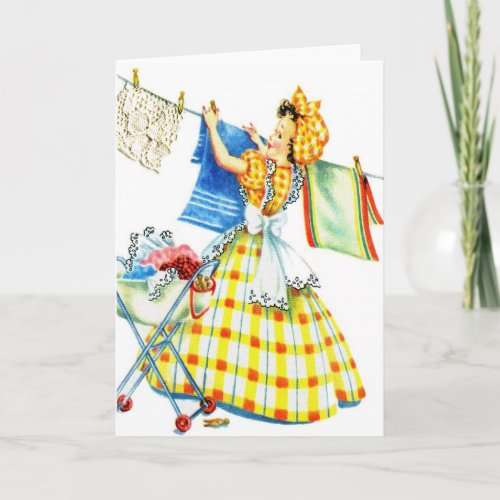 Vintage Retro Women Kitsch Laundry Day Card